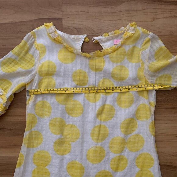 Lilly Pulitzer Yellow White Polka Dot Silk Cotton Top Ruffle Sleeves Size 4 - Picture 3 of 9